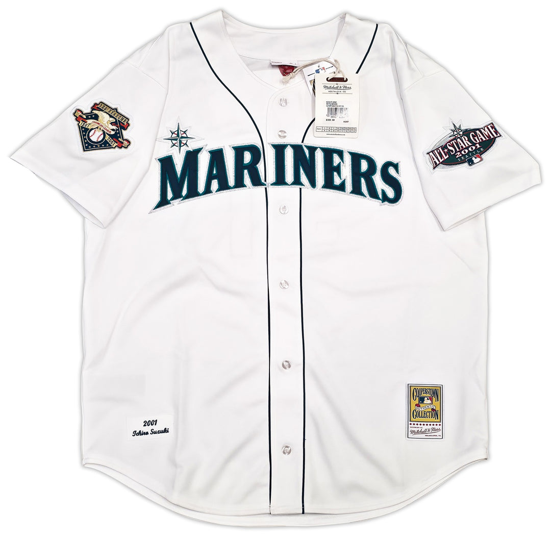 Mariners Ichiro Suzuki Auto White M&N Cooperstown 2001 ASG Jersey 48 01 ROY/MVP