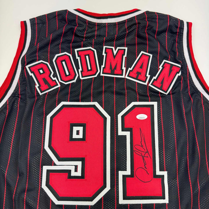 Autographed/Signed DENNIS RODMAN Chicago Pinstripe Basketball Jersey PSA/DNA COA