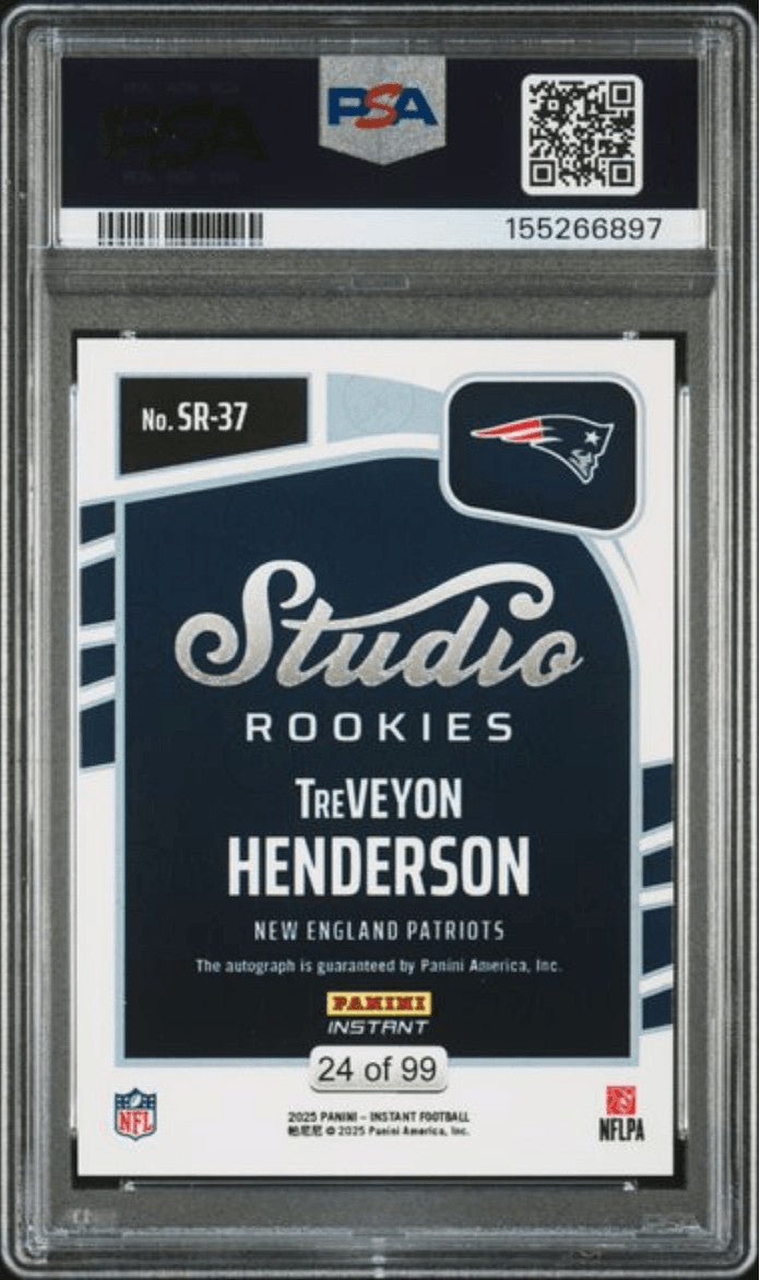 Graded 2025 Panini Treveyon Henderson #SR37 RC Auto /99 AUTH Auto PSA 10