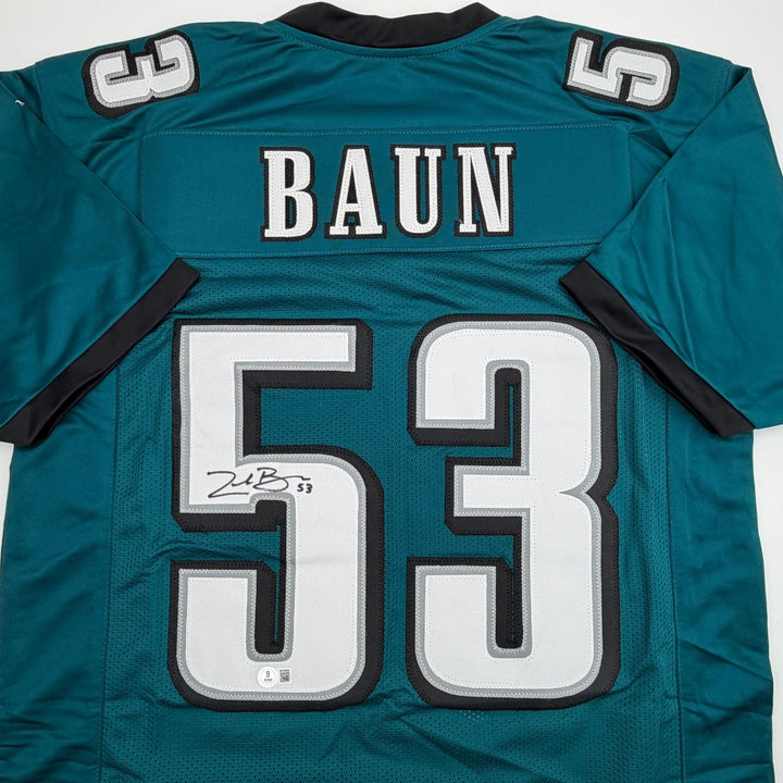 Autographed/Signed Zack Baun Philadelphia Green Football Jersey Beckett COA