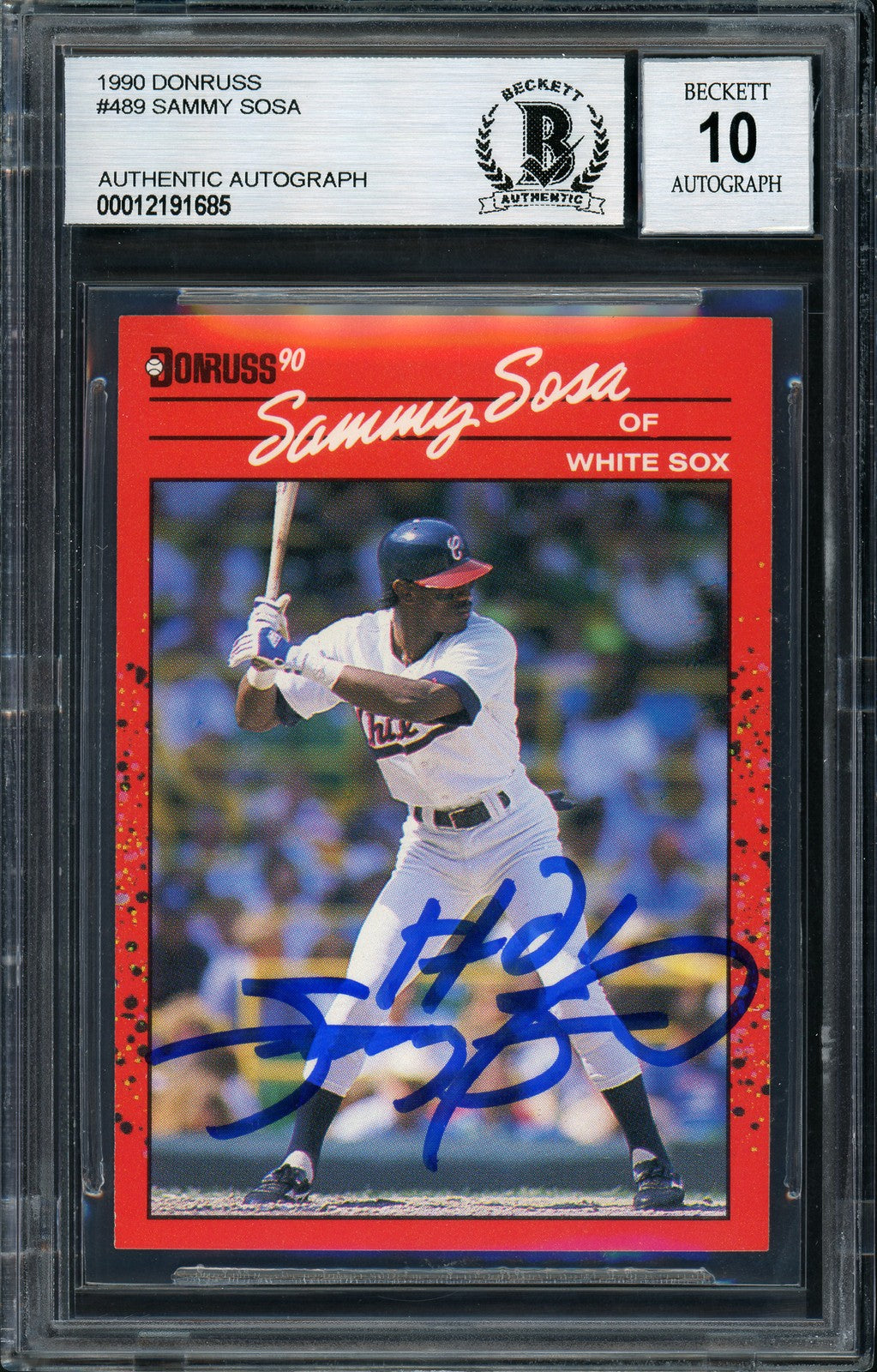 Sammy Sosa Signed 1990 Donruss RC #489 Chicago White Sox Auto Grade 10 Beckett