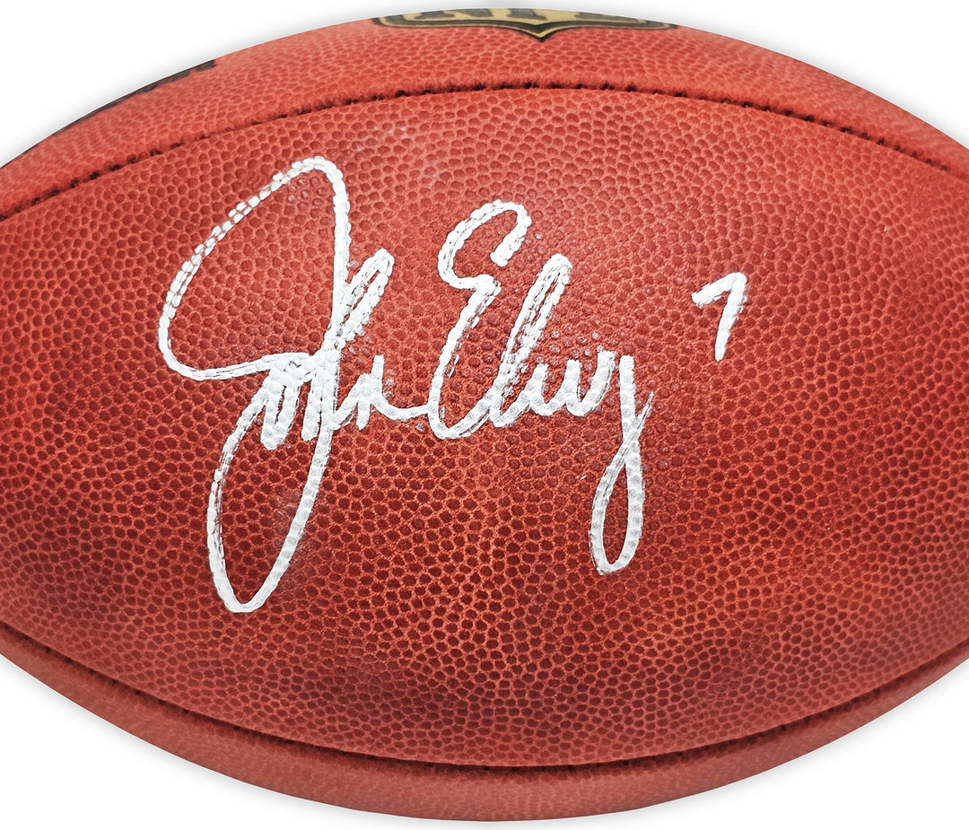 John Elway Signed Official Leather Gold Shield Football Broncos Beckett Wit