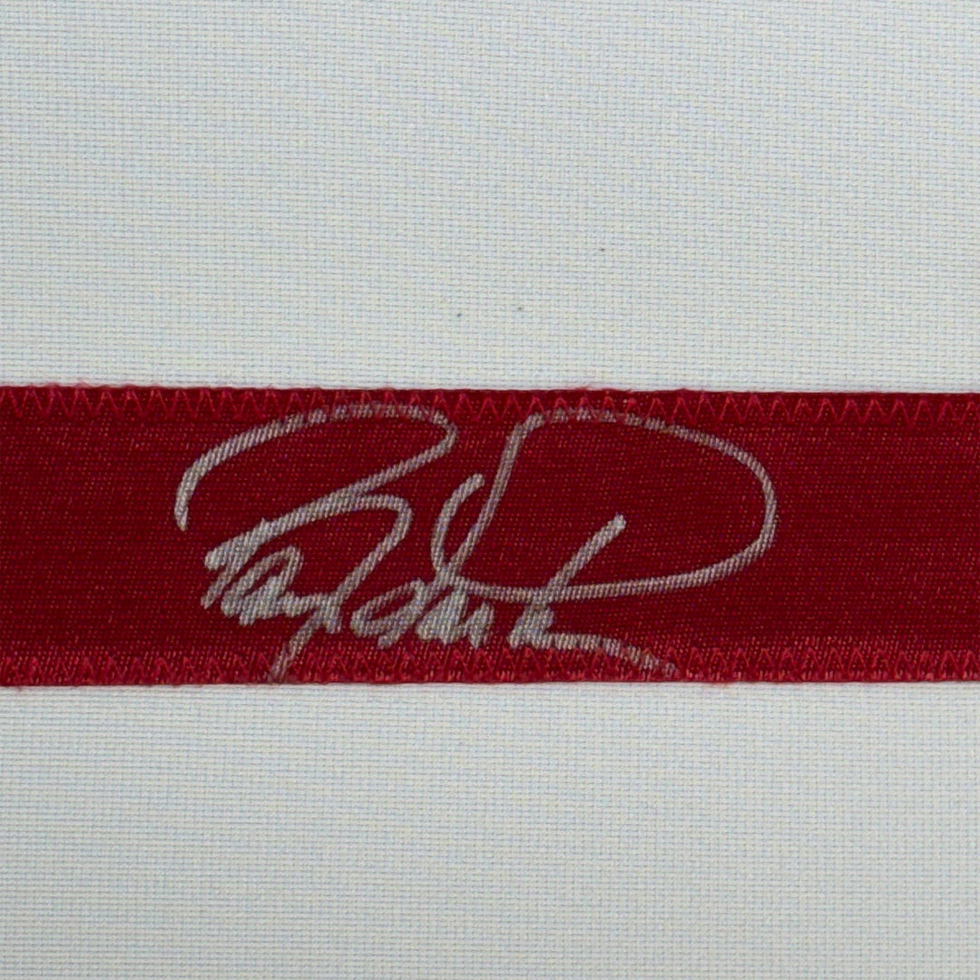 Framed Autographed/Signed Barry Larkin 33x42 Cincinnati White Jersey BAS COA