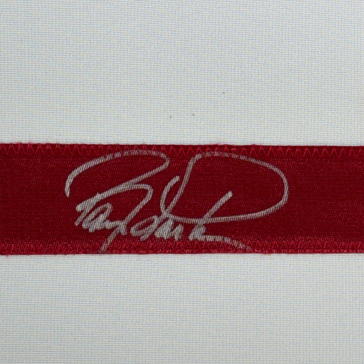 Framed Autographed/Signed Barry Larkin 33x42 Cincinnati White Jersey BAS COA