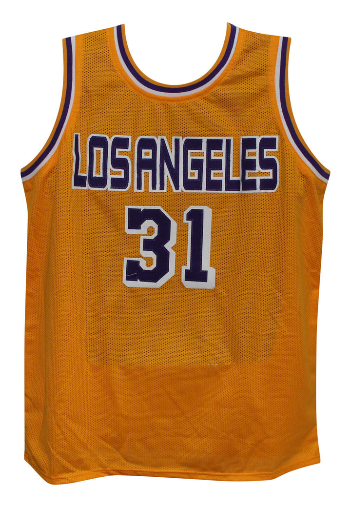 Kurt Rambis Autographed/Signed Pro Style Yellow XL Jersey Beckett 38708