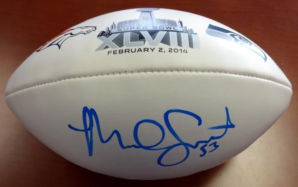 Malcolm Smith Signed White Super Bowl Logo Football Seattle Seahawks MCS Holo