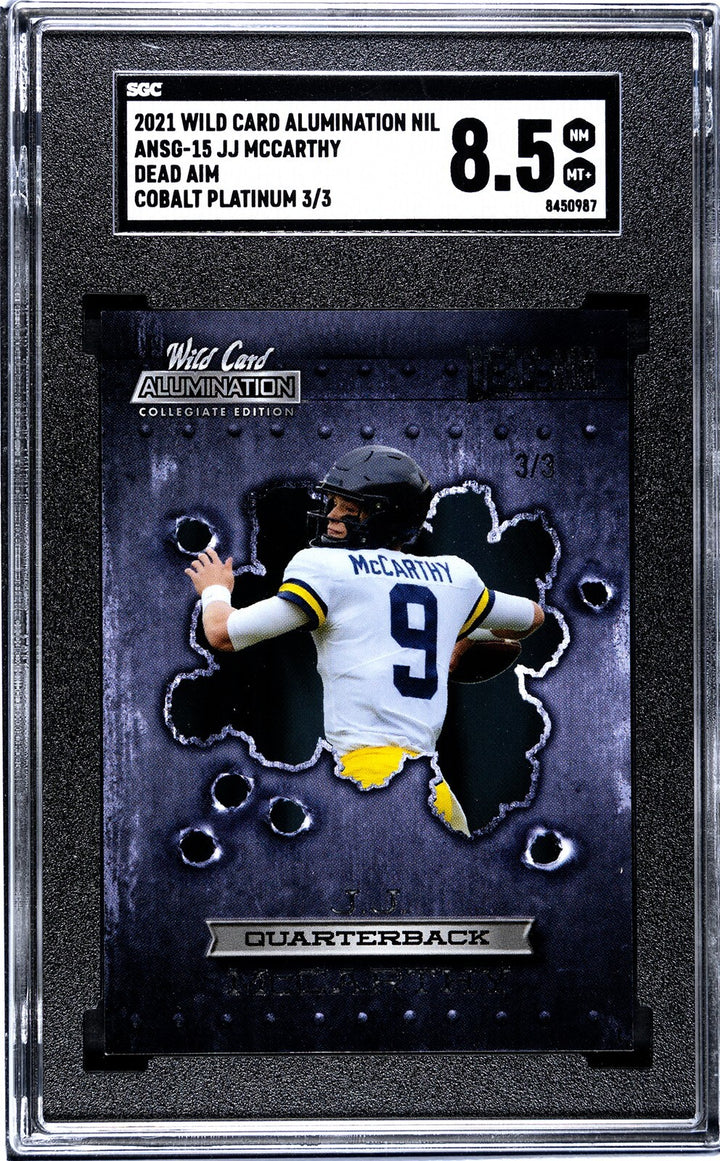 JJ/J.J. McCarthy 2021 Wild Card Cobalt Platinum RC ANSG-15-3/3 - SGC Graded 8.5