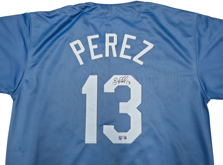 Kansas City Royals Salvador Perez Signed Baby Blue Jersey Beckett Witness