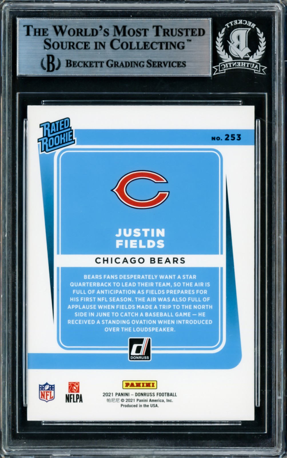 Justin Fields Signed 2021 Donruss Rated RC 253 Chicago Bears Beckett