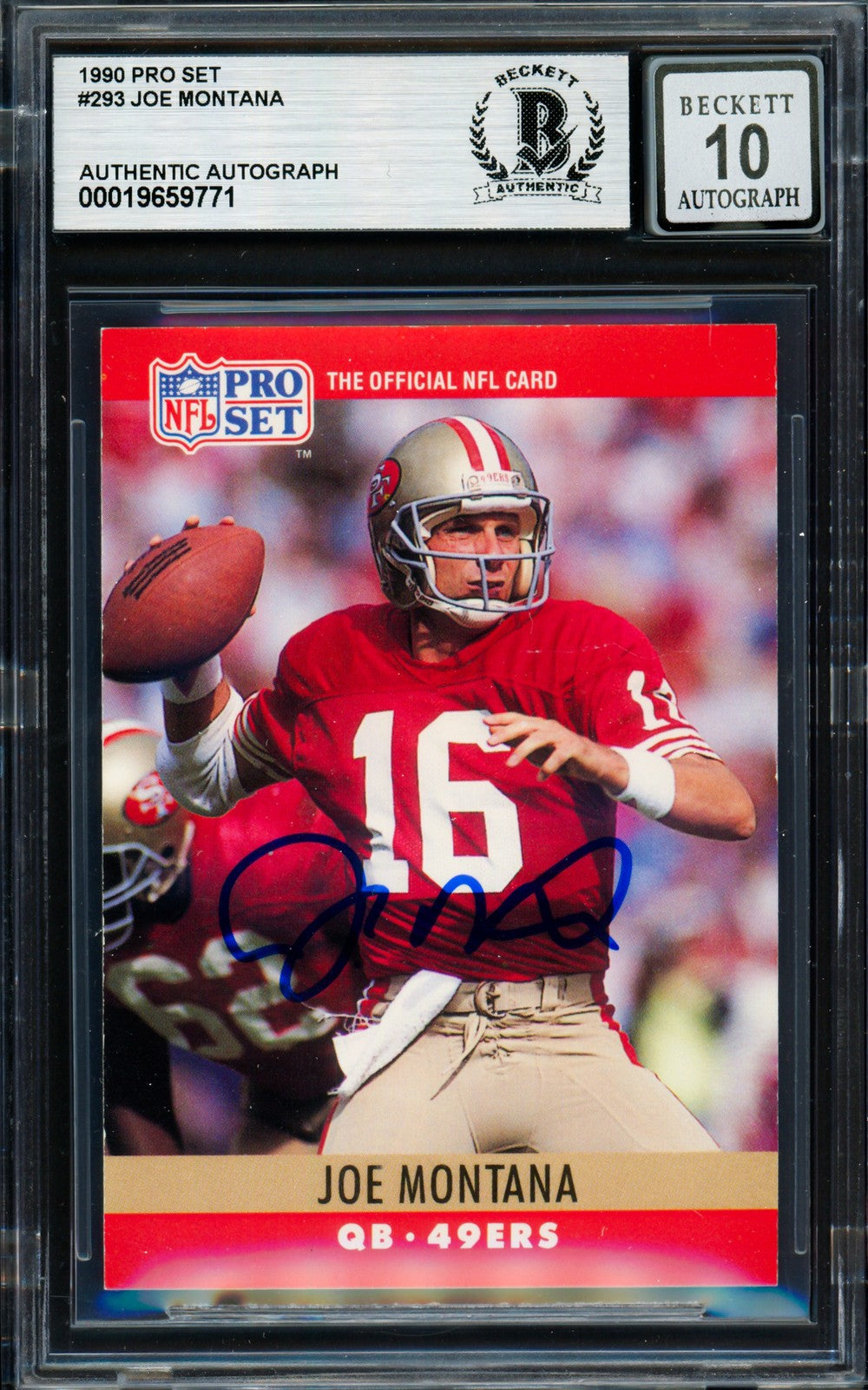Joe Montana Signed 1990 Pro Set Card 293 San Francisco 49ers Auto GM 10 Beckett