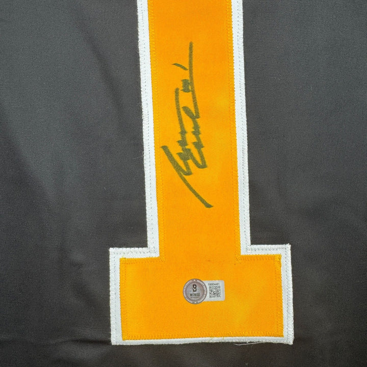 Autographed/Signed Rejean Lemelin Boston Black Hockey Jersey Beckett BAS COA