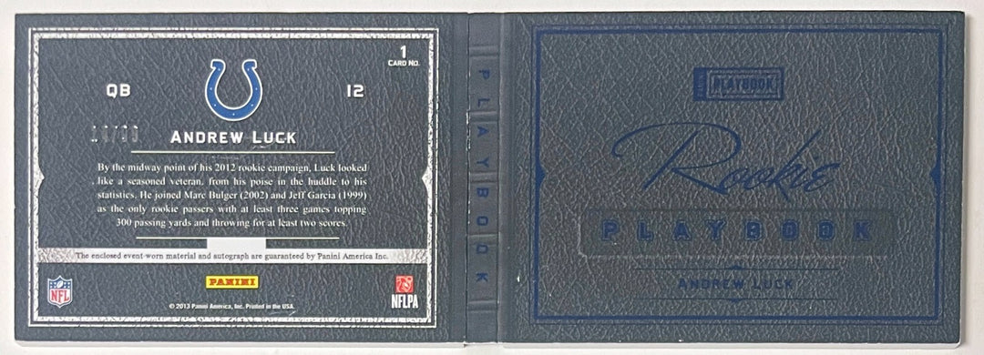 Andrew Luck 2012 Panini Playbook Textbook Jersey Rookie On Card Auto Book #1 /99