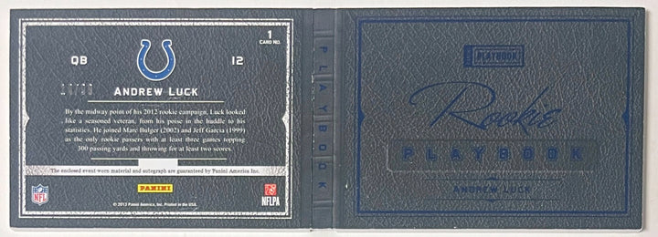 Andrew Luck 2012 Panini Playbook Textbook Jersey Rookie On Card Auto Book #1 /99
