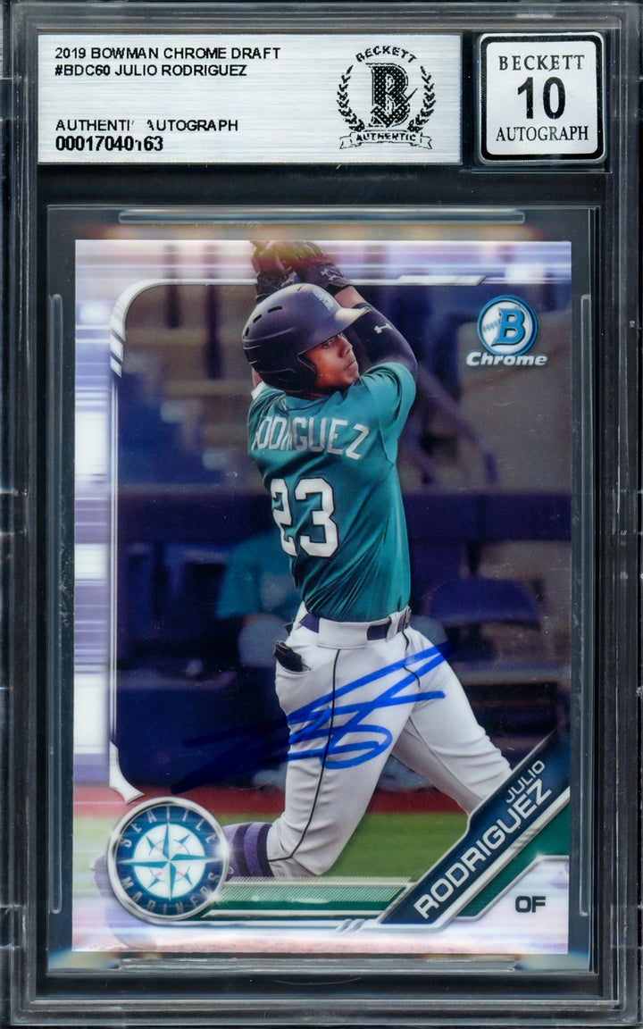 Julio Rodriguez Auto 2019 Bowman Chrome Draft RC BDC60 Mariners Sig 10 Beckett