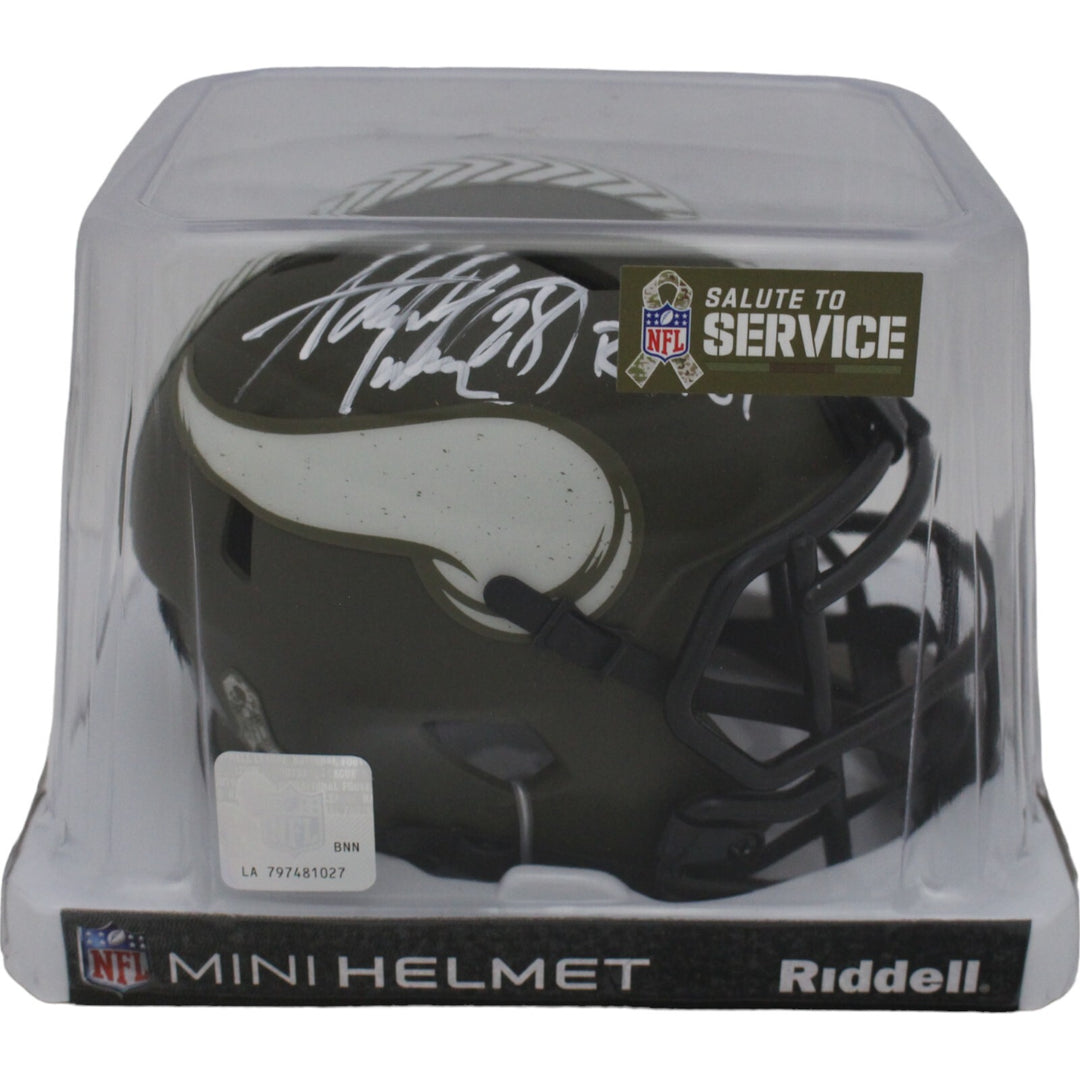 Adrian Peterson Autographed Minnesota Vikings Mini Helmet 22Salute ROY BAS 46639
