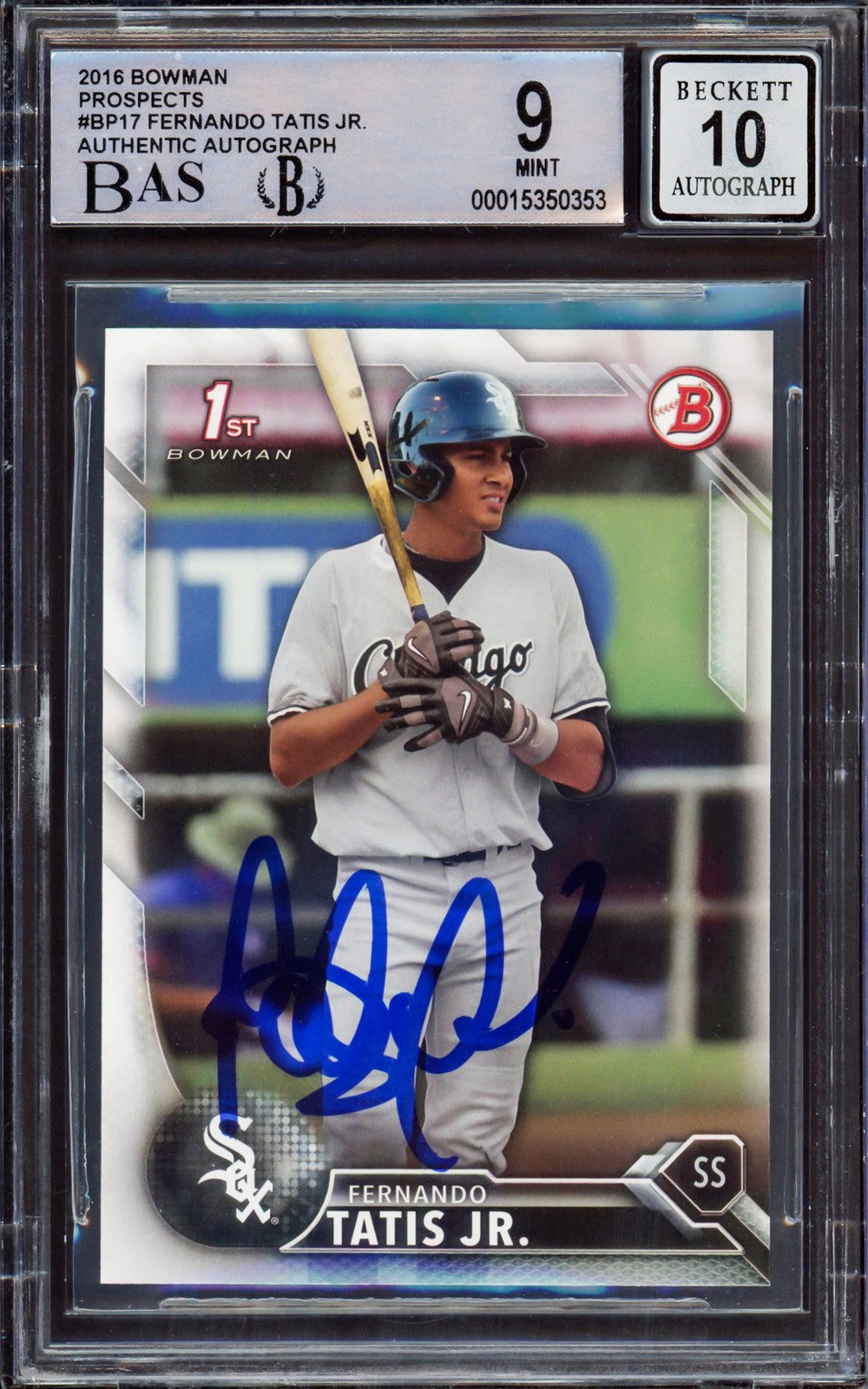 Fernando Tatis Jr. Signed 2016 Bowman Prospect RC #BP17 San Diego Padres BGS 9