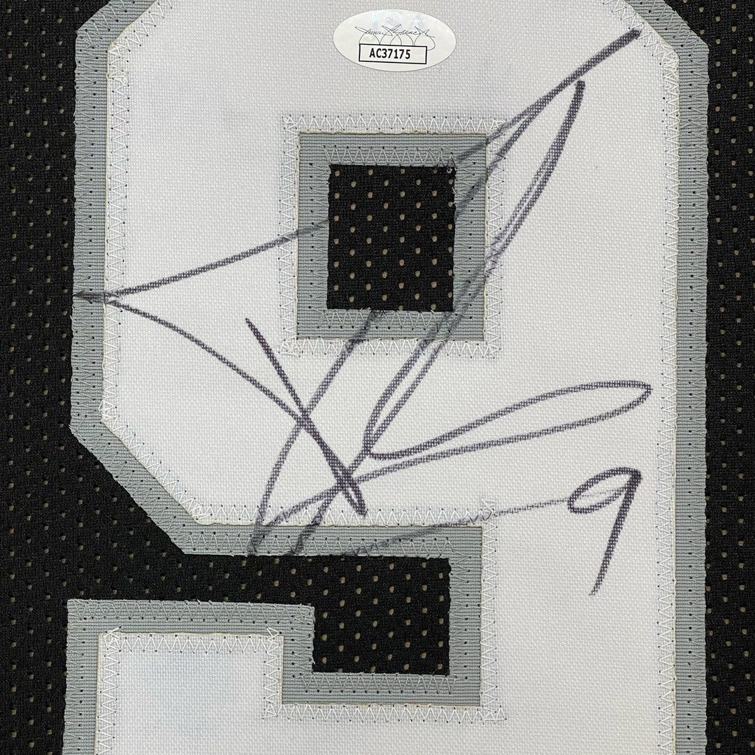 Framed Signed Tony Parker 35x39 San Antonio Black Jersey JSA COA