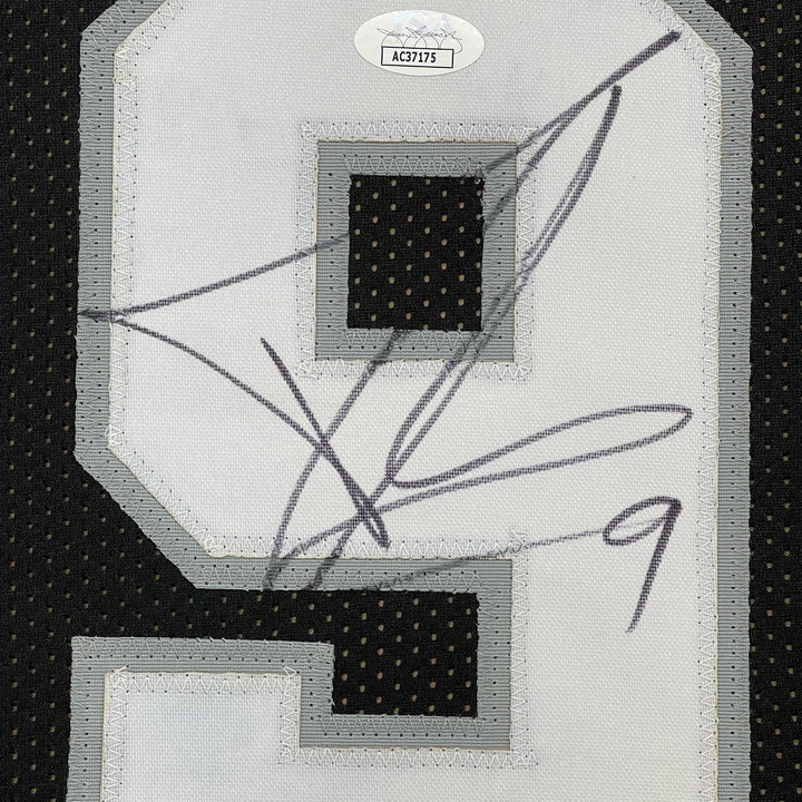 Framed Signed Tony Parker 35x39 San Antonio Black Jersey JSA COA