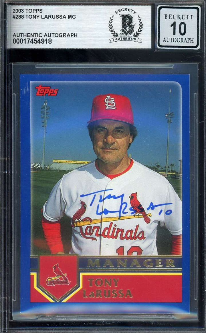 Tony LaRussa Gem Mint 10 Beckett BAS Signed 2003 Topps Autograph