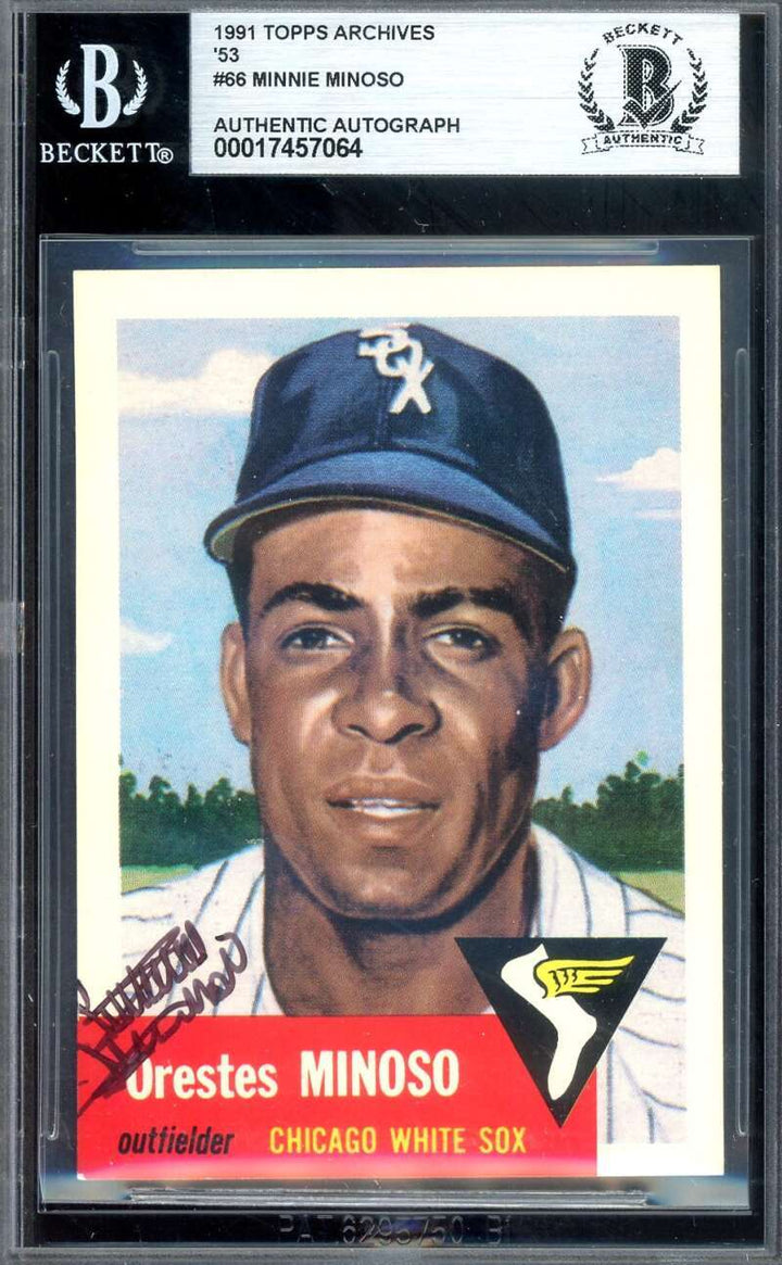 Minnie Minoso Beckett BAS Signed 1991 Topps Archives 1953 Autograph