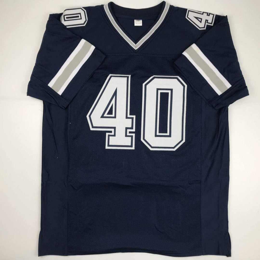 Autographed/Signed BILL BATES Dallas Dark Blue Jersey PSA/DNA COA Auto