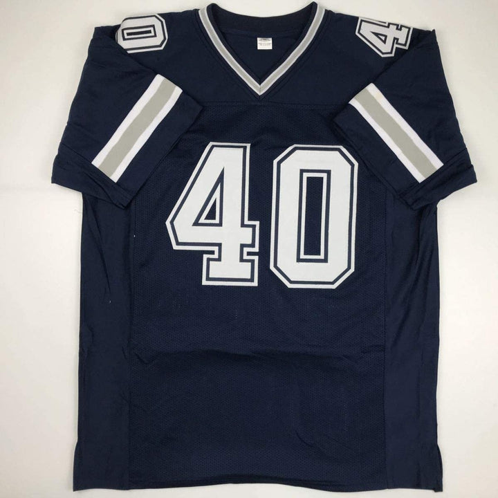 Autographed/Signed BILL BATES Dallas Dark Blue Jersey PSA/DNA COA Auto