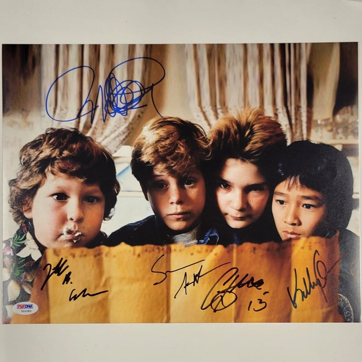Goonies cast signed 11x14 photo Donner Cohen Astin Quan Feldman ~ PSA/DNA COA