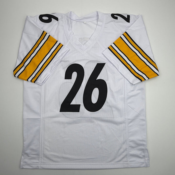 Autographed/Signed Le'Veon LeVeon Bell Pittsburgh White Jersey Beckett BAS COA