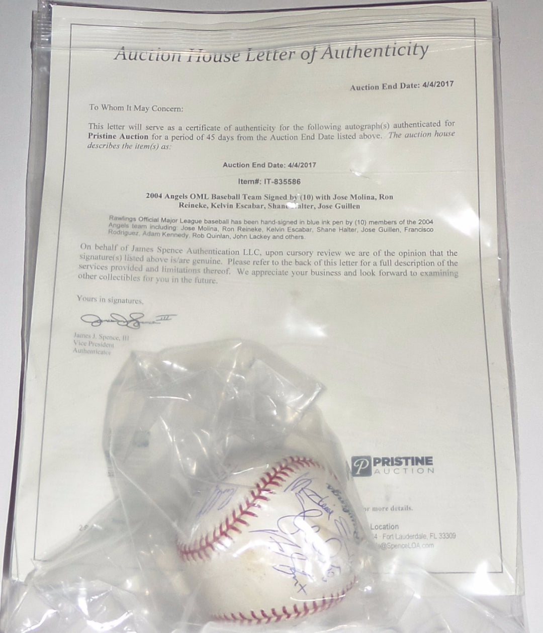 ANAHEIM ANGELS 2004 TEAM SIGNED BALL MOLINA REINEKE LACKEY GUILLEN F-ROD KENNEDY