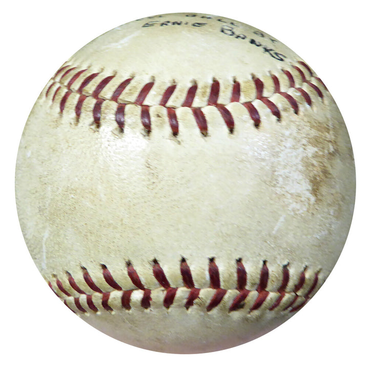 Ernie Banks Auto NL Game Used Baseball Cubs Vintage Sig "Foul Ball 1960" PSA/DNA