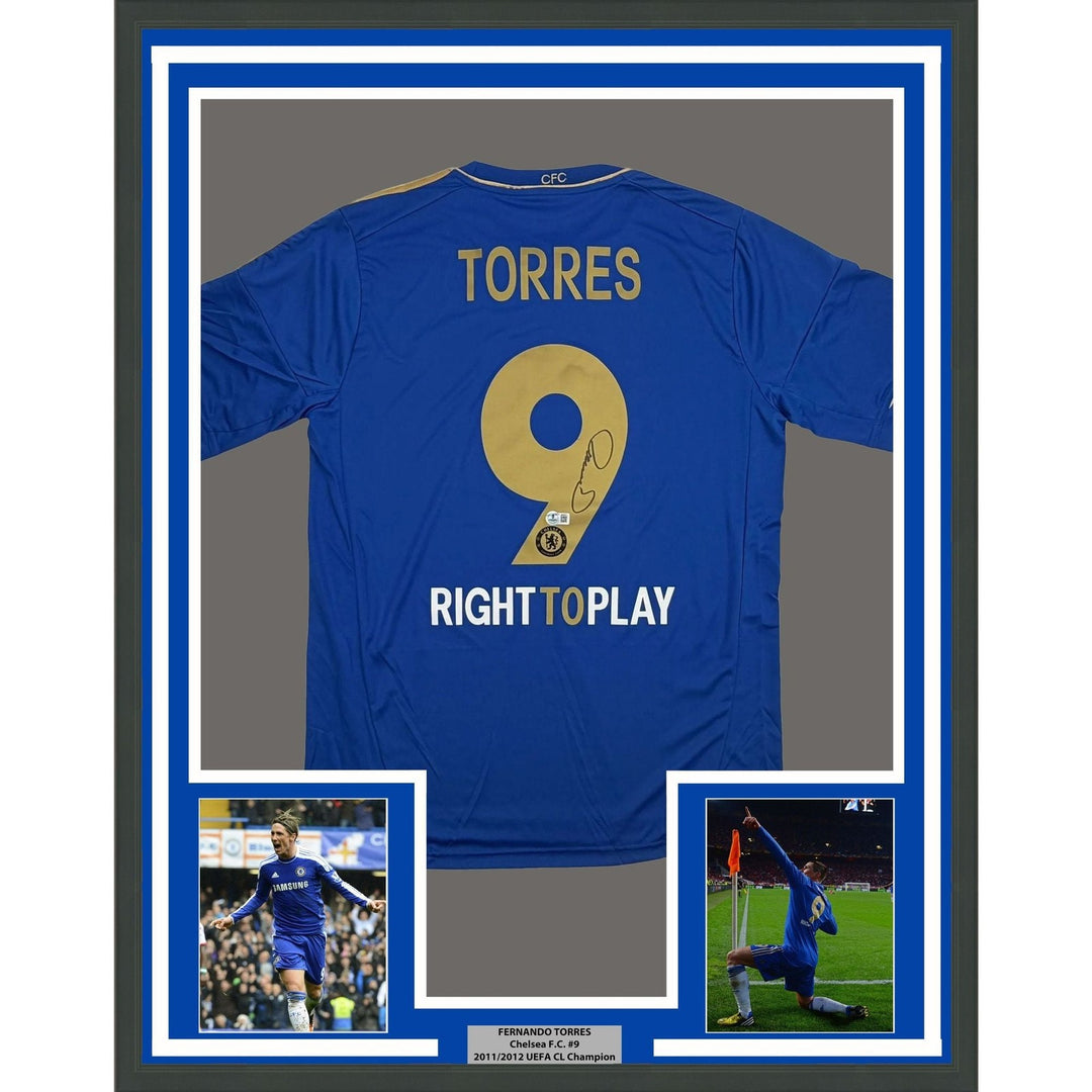 Framed Autographed/Signed Fernando Torres 35x39 Chelsea FC Jersey BAS COA