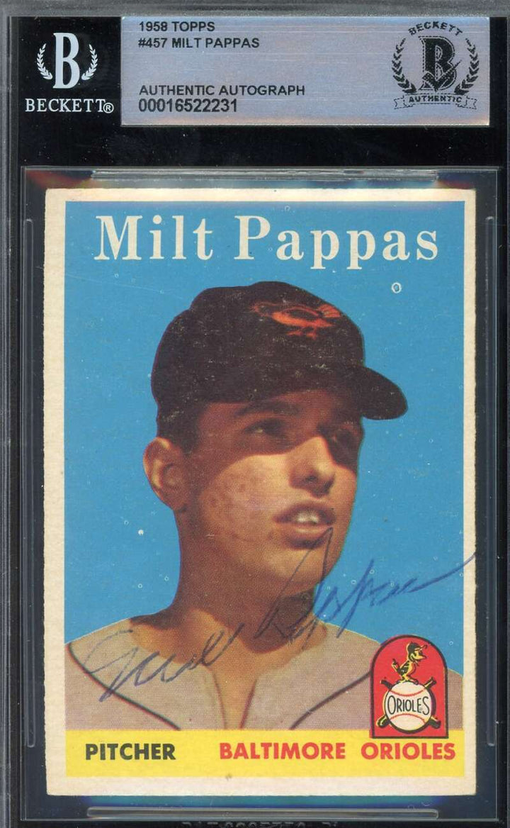 Milt Pappas Beckett BAS Vintage Signed 1958 Topps Rookie Autographed