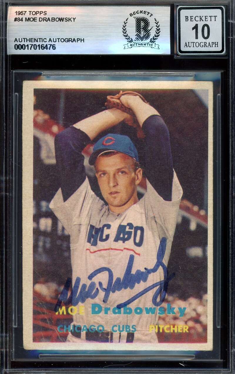 Moe Drabowsky Gem Mint 10 Beckett BAS Signed 1957 Topps Rookie Autograph