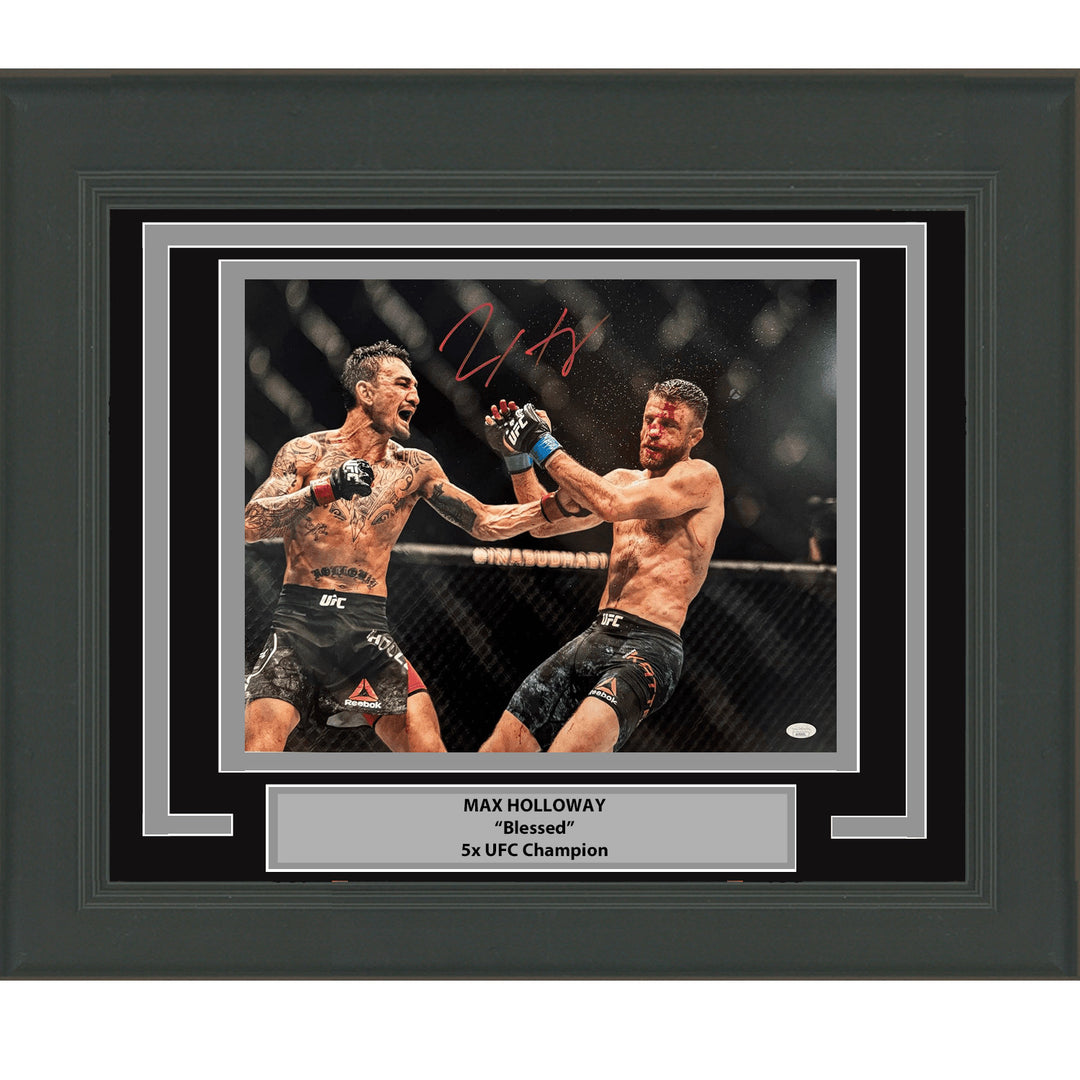 Framed Autographed Max Holloway vs Justin Gaethje UFC 16x20 Photo JSA COA