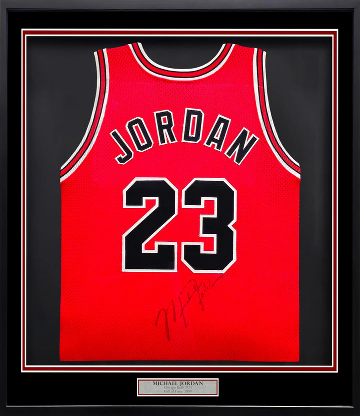 Bulls Michael Jordan Auto Framed Red Authentic Jersey Vintage Sig PSADNA Beckett