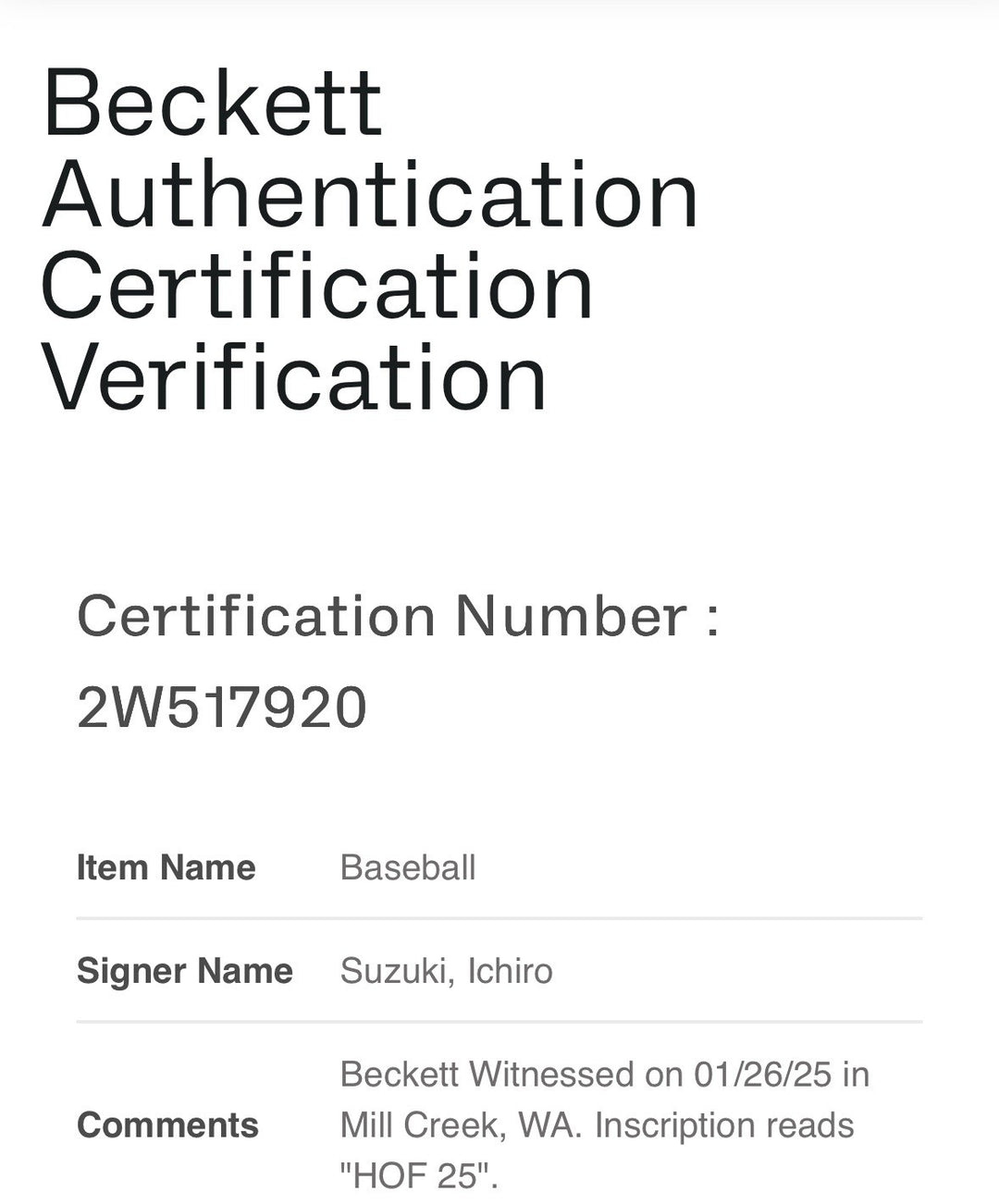 Ichiro Suzuki Signed Official MLB Baseball Mariners HOF 25 Autograph BAS COA