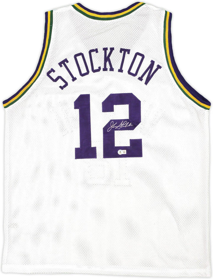 Utah Jazz John Stockton Autographed Signed White Jersey Beckett Witness
