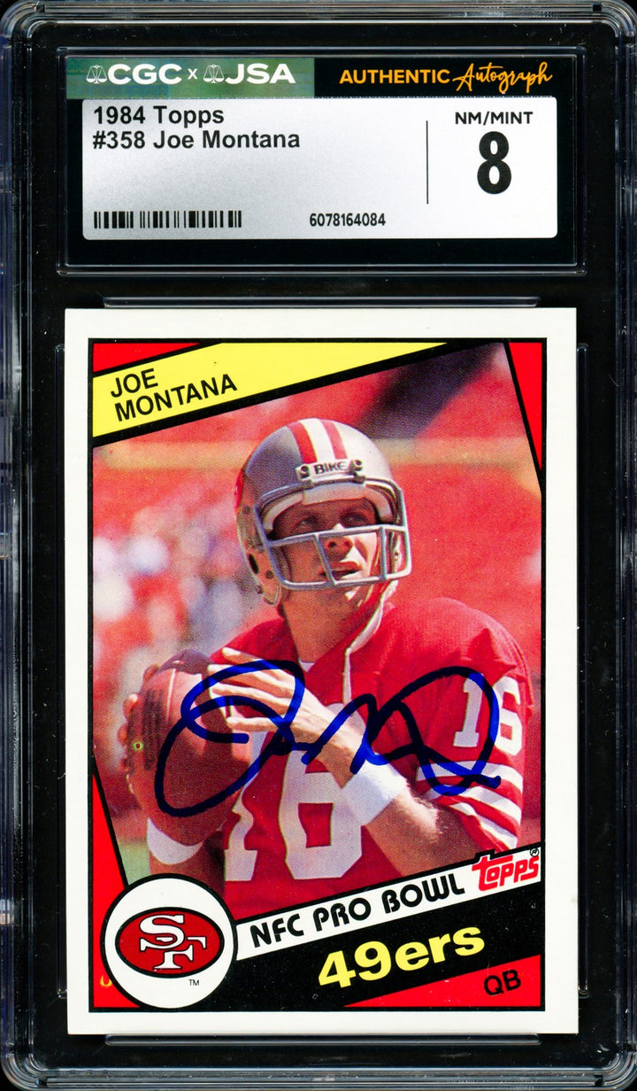 Joe Montana Signed 1984 Topps Card 358 San Francisco 49ers Grade 8 CGC x JSA