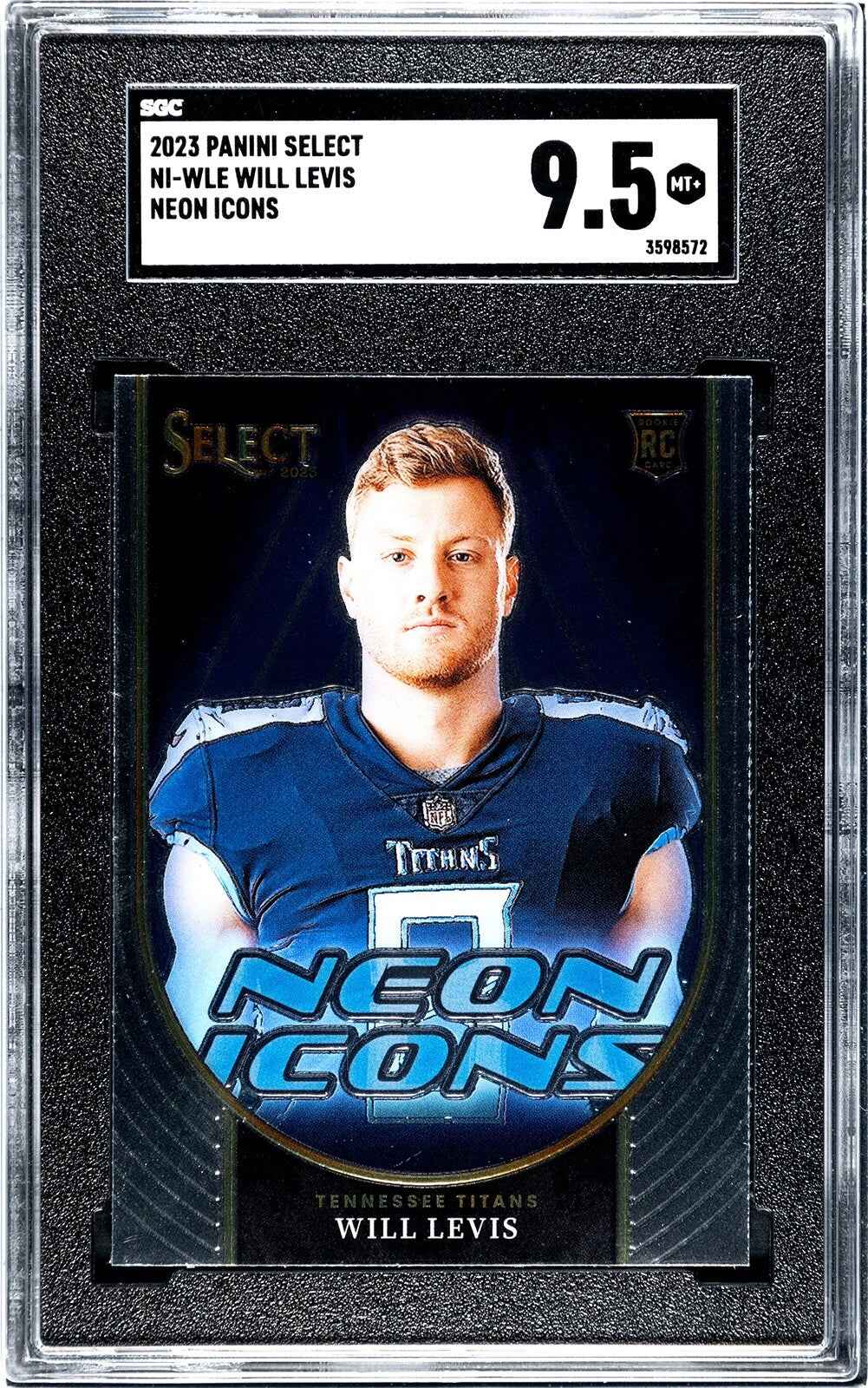 Will Levis 2023 Panini Select Neon Icons RC Card #NI-WLE- SGC Graded 9.5 Mint+