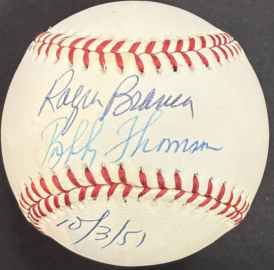 Bobby Thomson Ralph Branca Signed Official NL Baseball 10/3/51 Auto Giants PSA