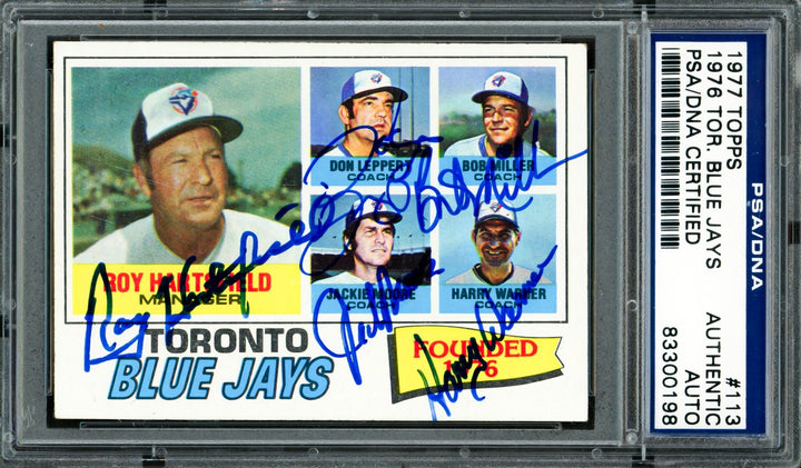 Blue Jays Coaches Signed 1977 Topps Card 113 (Signed By All 5) PSA/DNA #83300198