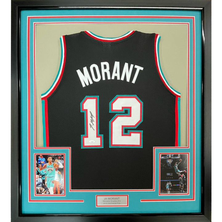 Framed Autographed/Signed Ja Morant 35x39 Memphis Black Jersey JSA COA