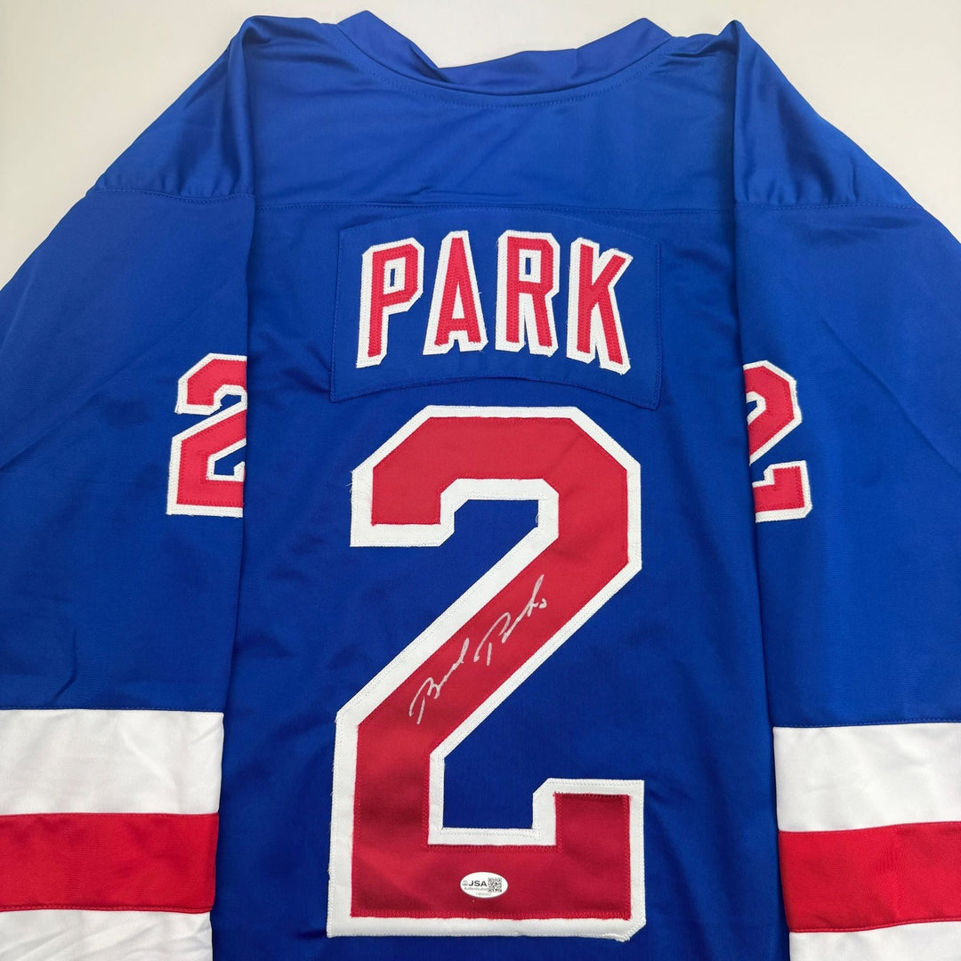 Autographed/Signed Brad Park New York Blue Hockey Jersey JSA COA