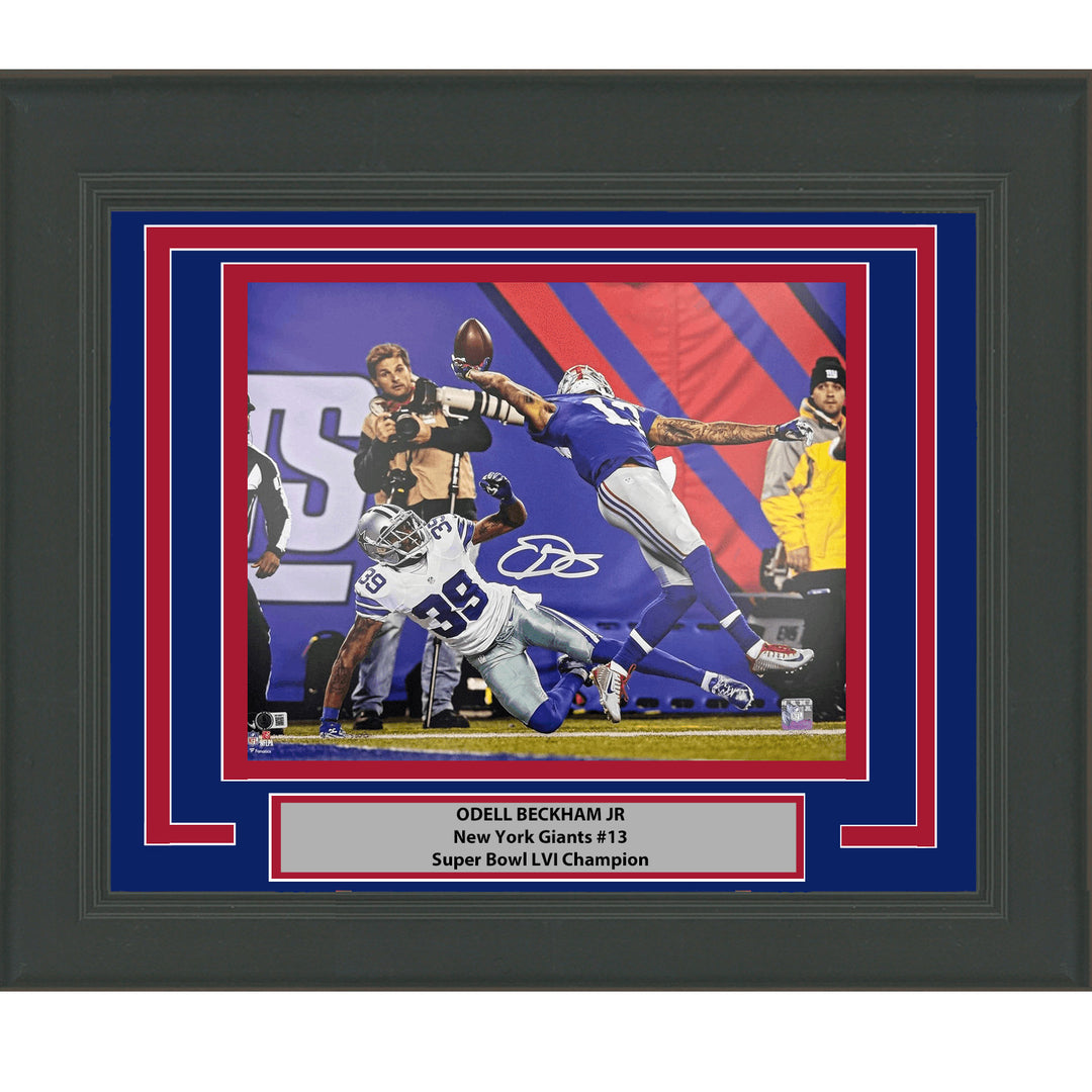 Framed Autographed Odell Beckham Jr. The Catch Giants 16x20 Photo BAS COA