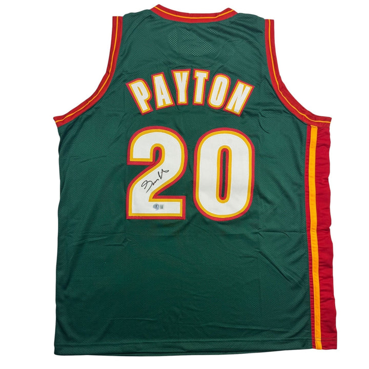 Autographed/Signed Gary Payton Seattle Green Basketball Jersey BAS COA