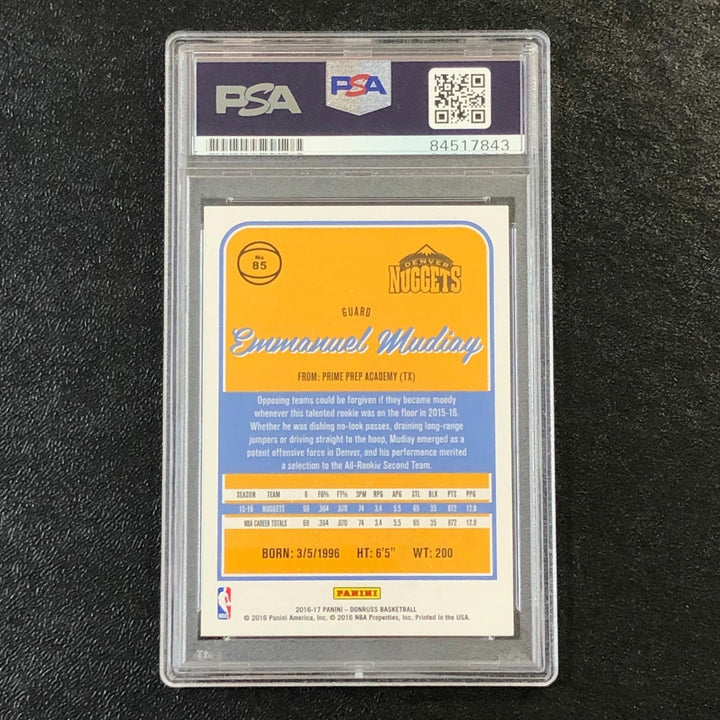 2016-17 Donruss #85 Emmanuel Mudiay Signed Card AUTO 10 PSA Slabbed Nuggets