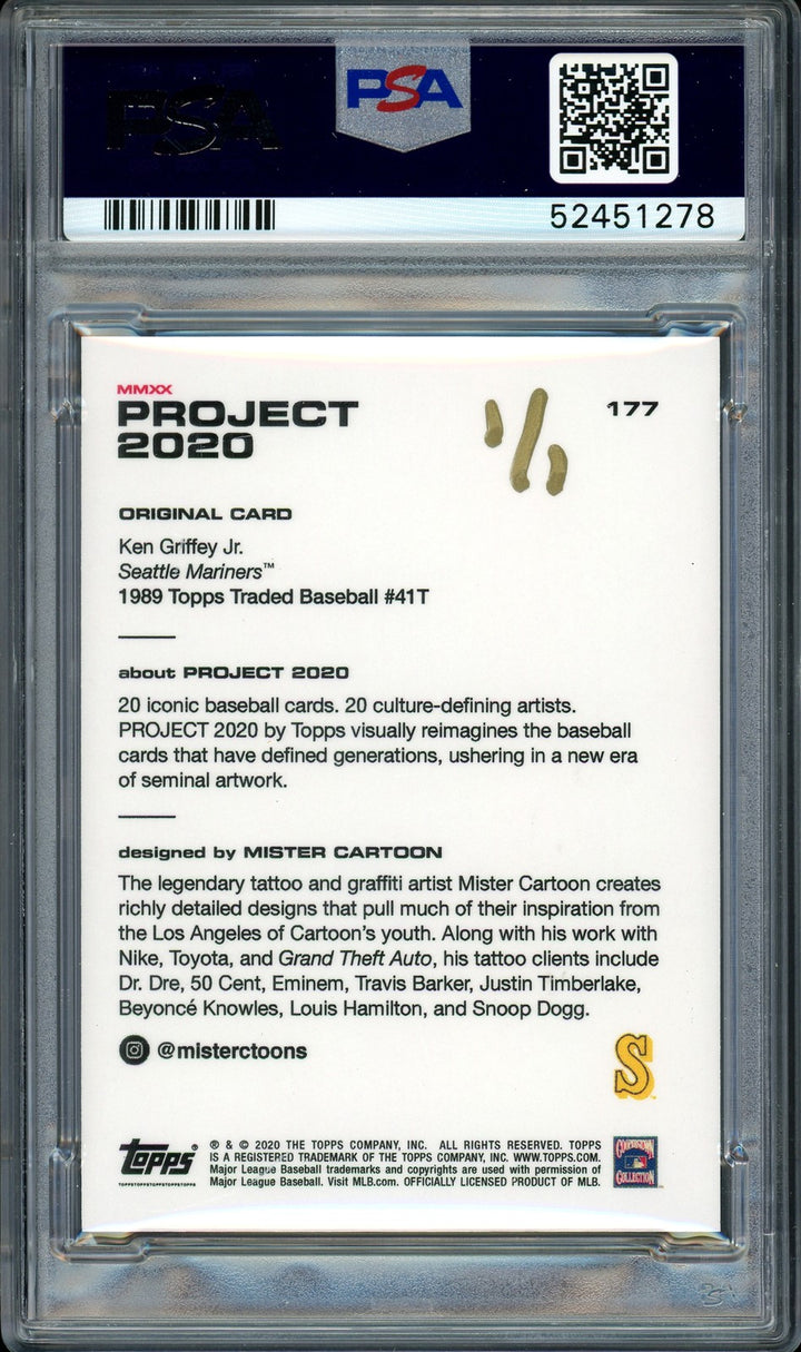 Ken Griffey Jr Auto Topps Project 2020 Mister Cartoon Card 177 HOF 16 1/1 PSADNA
