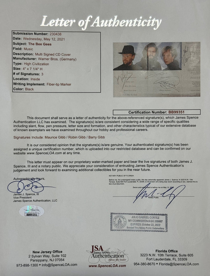 The Bee Gees Autographed Cassette Cover (JSA)