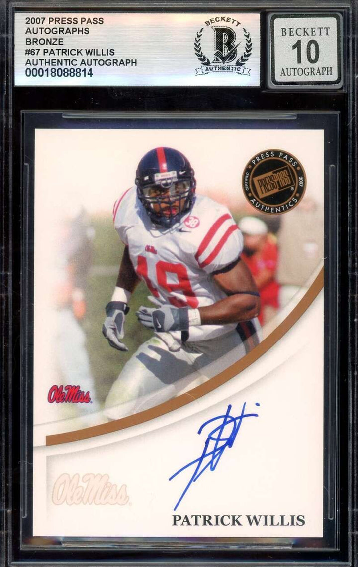 Patrick Willis Gem Mint 10 Beckett BAS Signed 2007 Press Pass Bronze Rookie Auto