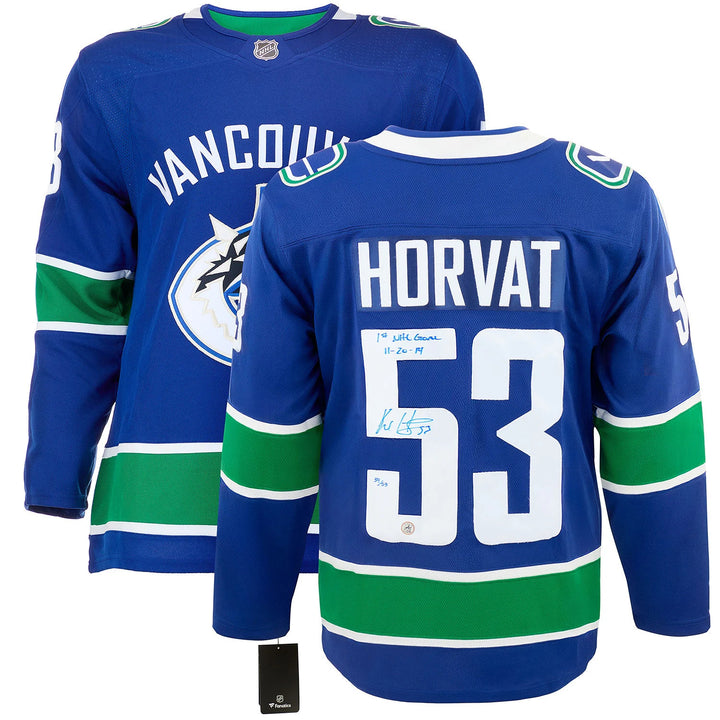 Bo Horvat Vancouver Canucks Signed & Dated 1st Goal Fanatics Jersey /53